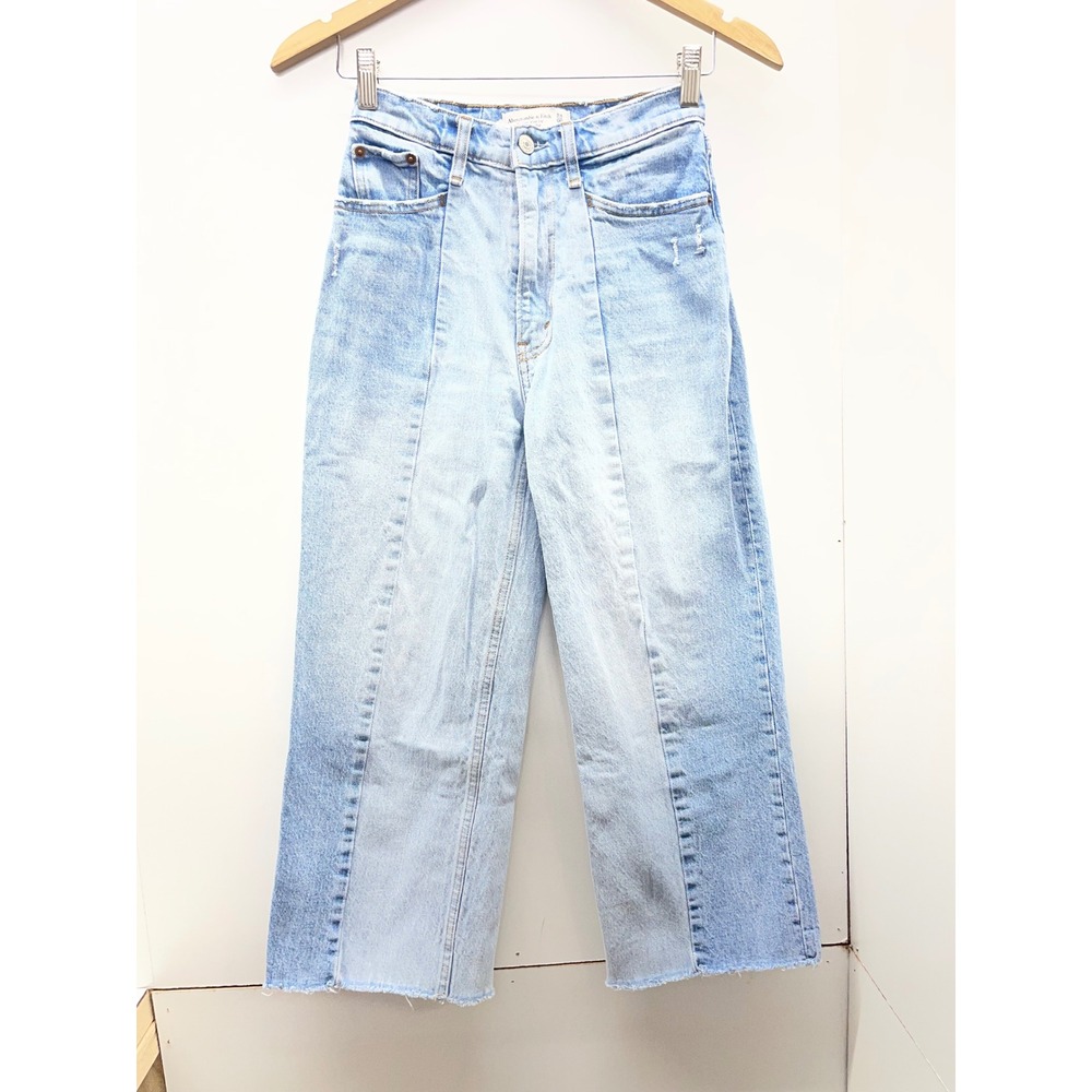 Abercrombie & Fitch The Crop Wide Leg Ultra High Rise Two Tone Jeans 24 00S